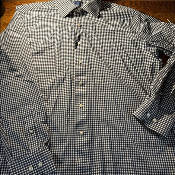 Peter Millar Crown Crafted Navy, Tan and White Checkered Long Slv Shirt, XL - Picture 1 of 8